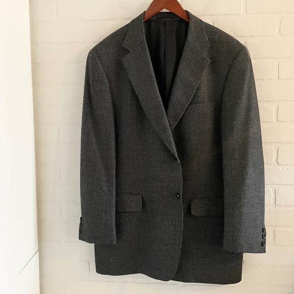 Vintage Men’s Blazer Tweed Houndstooth Gray Black Single Breast Wool Bamboo 44R - Picture 3 of 16